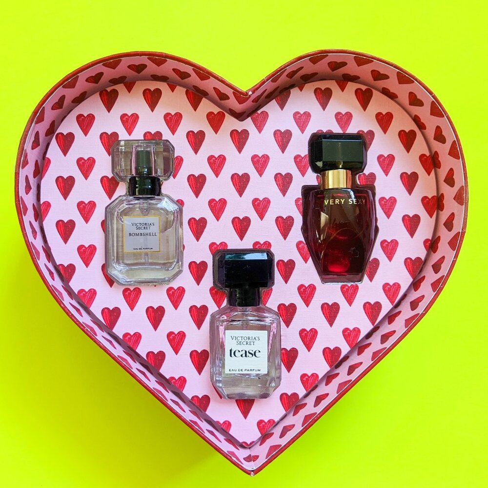 Victoria's Secret TRIO Heart Gift Set Perfume TEASE, VERY SEXY, BOMBSHELL